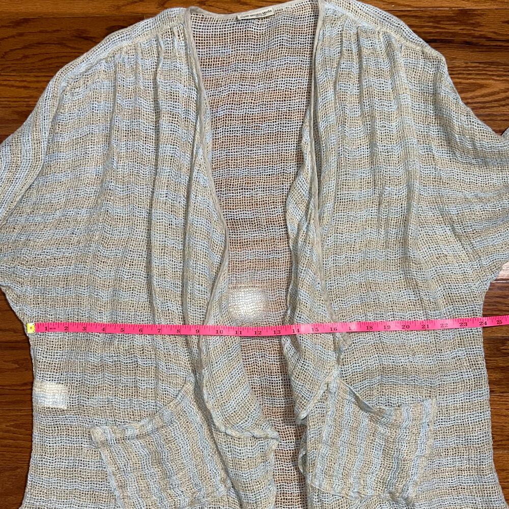 Mastro Moda Tan Blue Linen Woven Open Front Draped Cardigan One Size - Picture 11 of 12